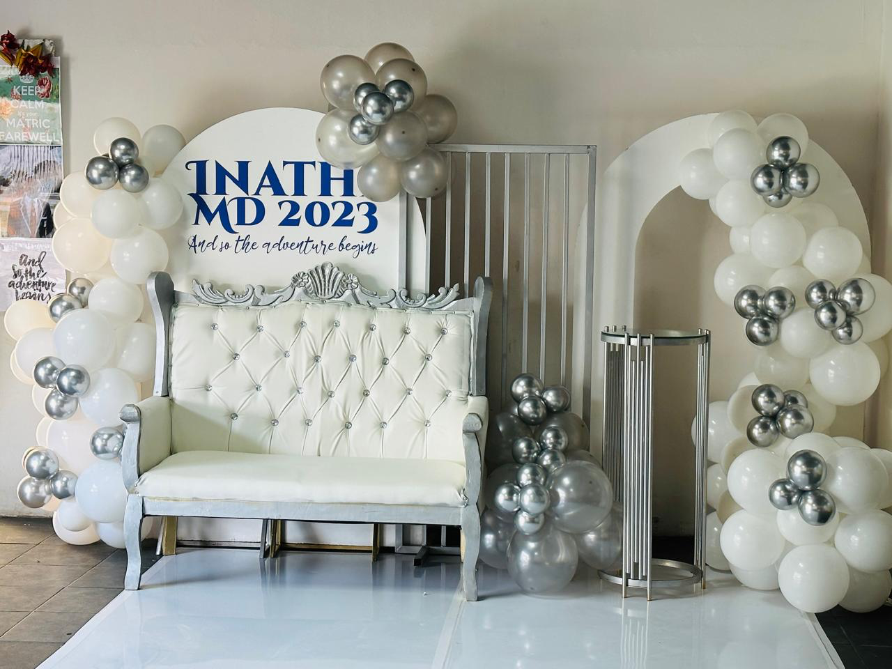 Matric farewell backdrop with balloon garland